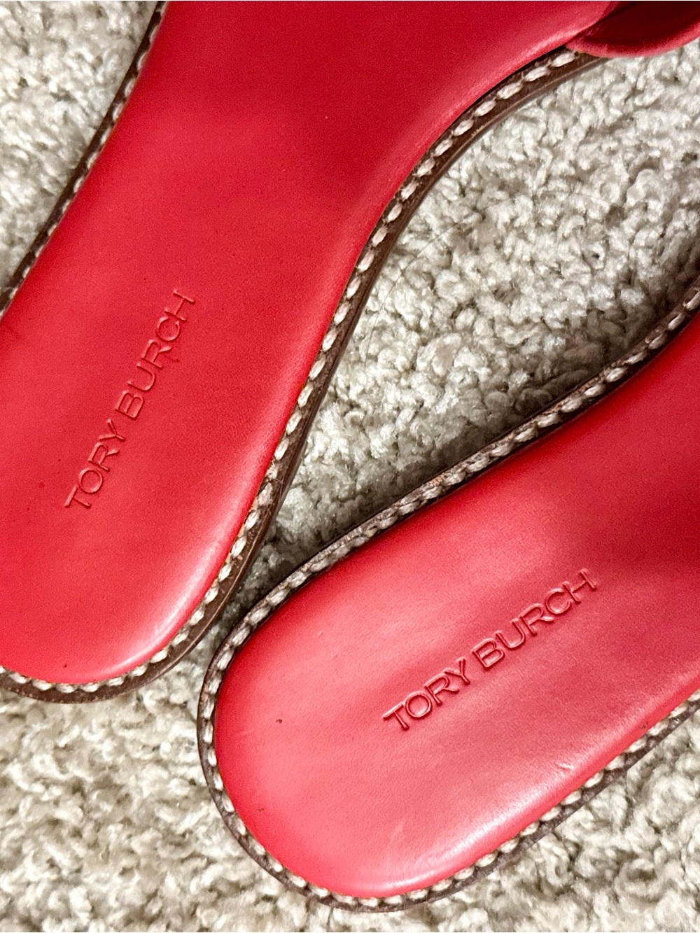 Tory Burch Red Leather Logo Slide Sandals - Picture 4 of 4
